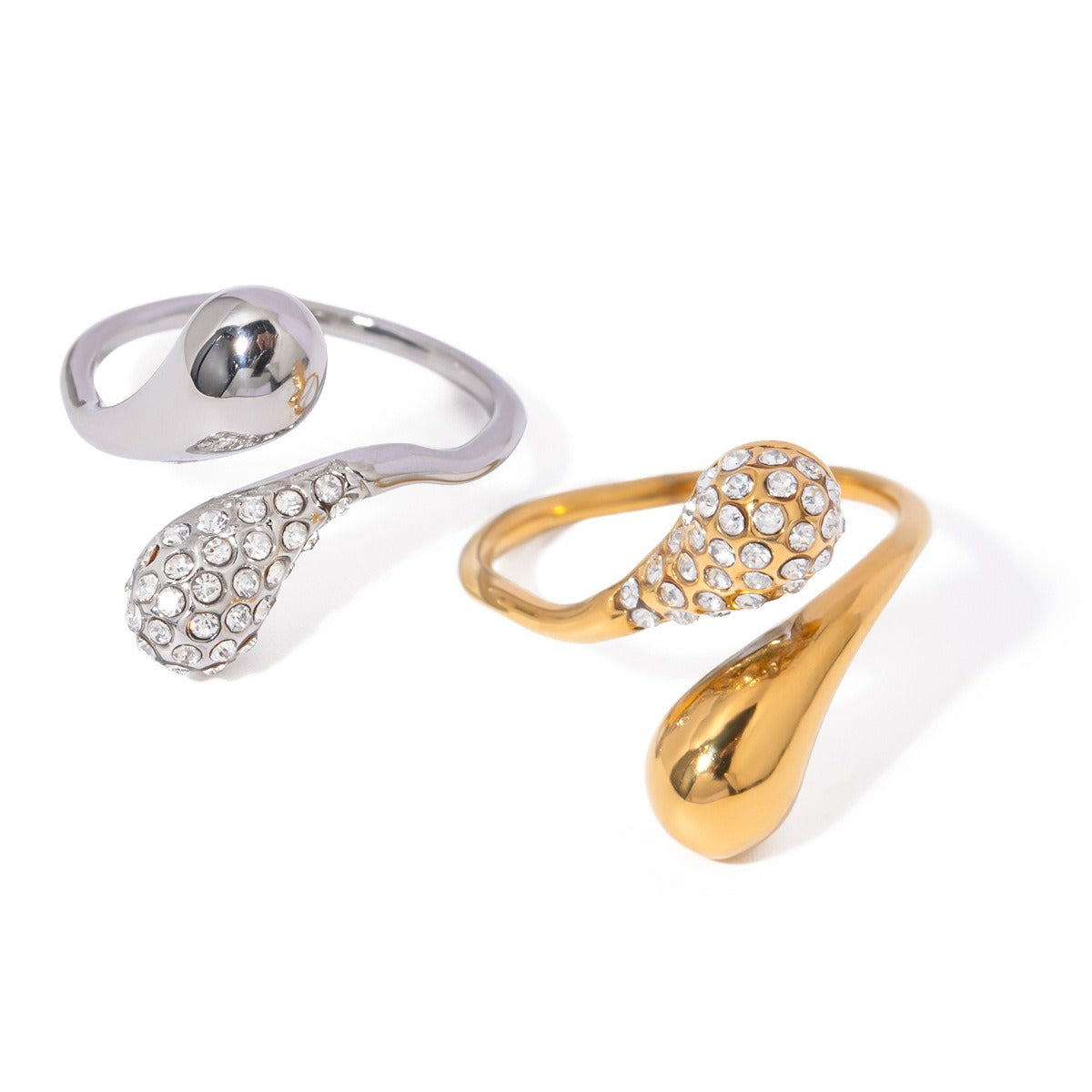 Kaze Stylish Teardrop Diamond Adjustable Ring | 18K Gold Elegant Ring in Gold &amp; Silver