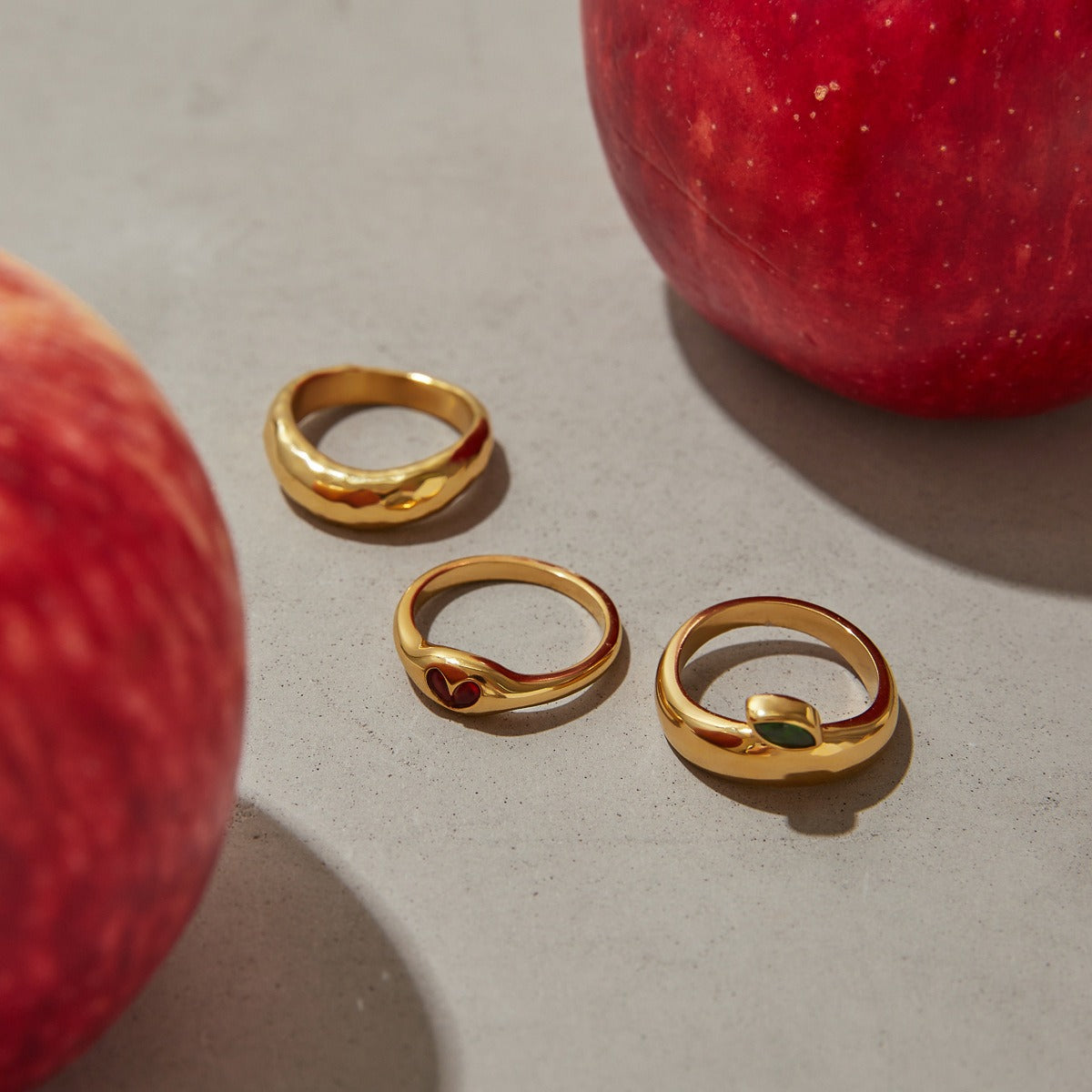 Kaze Apple-Shaped Zircon Titanium Steel Ring | 18K Gold Charm Ring in Ring A, B &amp; C Size 7 US