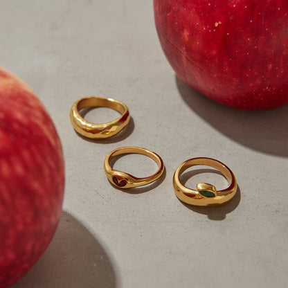 Kaze Apple-Shaped Zircon Titanium Steel Ring | 18K Gold Charm Ring in Ring A, B &amp; C Size 7 US
