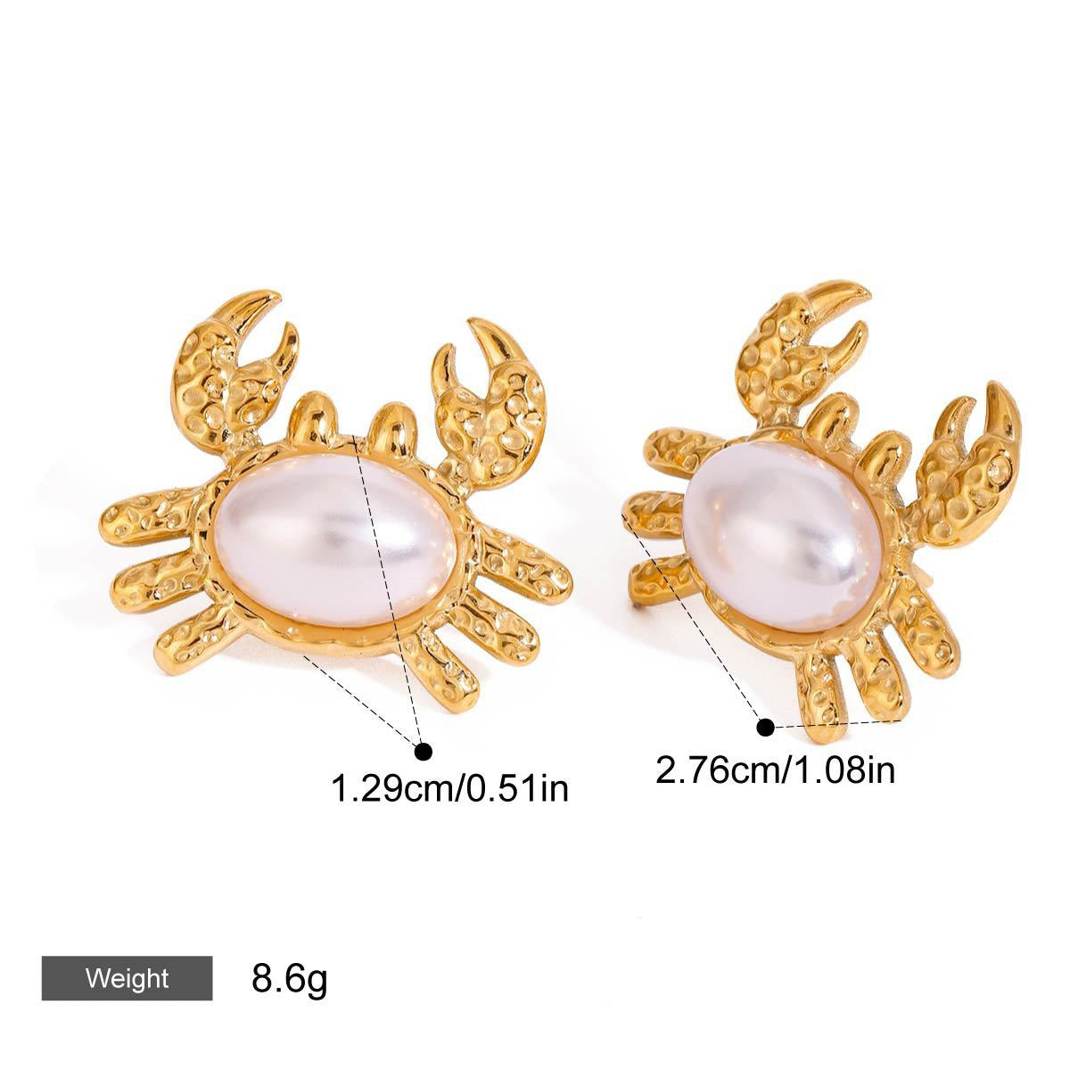 Kaze 18K Gold Crab-Shaped Inlaid Pearl Earring, Necklace and Bracelet Set | Coastal Pearl Jewellery in 3 Variants Earring