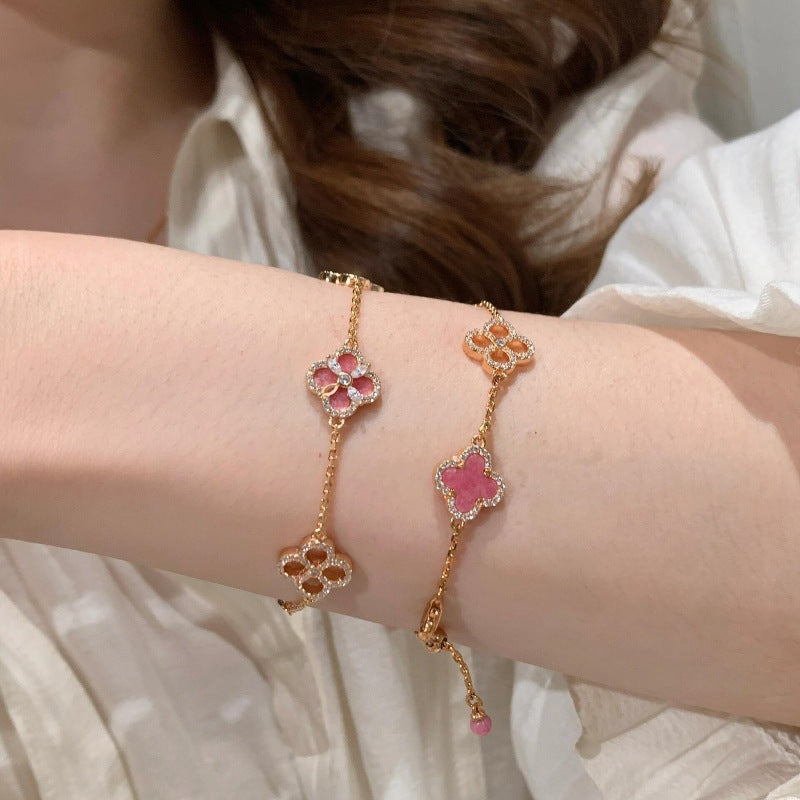 Kaze Pink Four-Leaf Clover Crystal Jewellery Set | Bracelet, Necklace &amp; Earrings with Crystal Accents