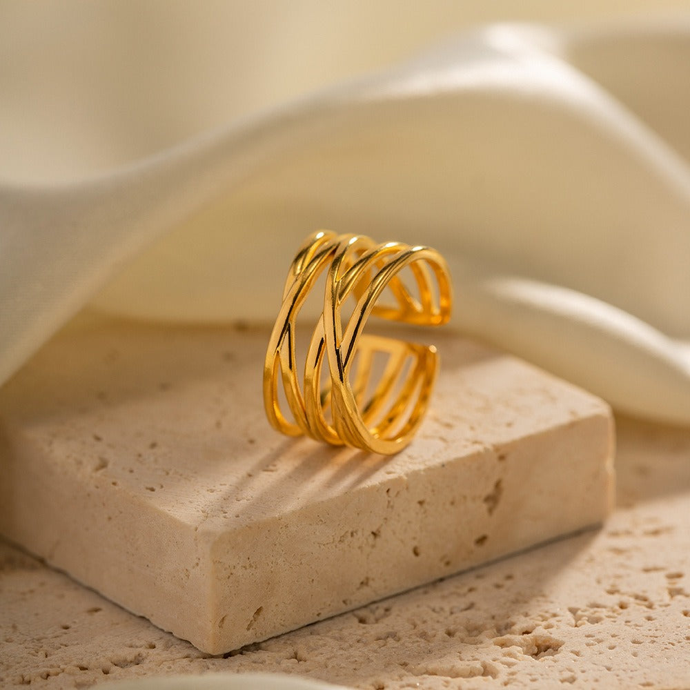 Kaze Simple Elegant Cross-Shaped Design Ring | 18K Gold Adjustable Open Band Ring