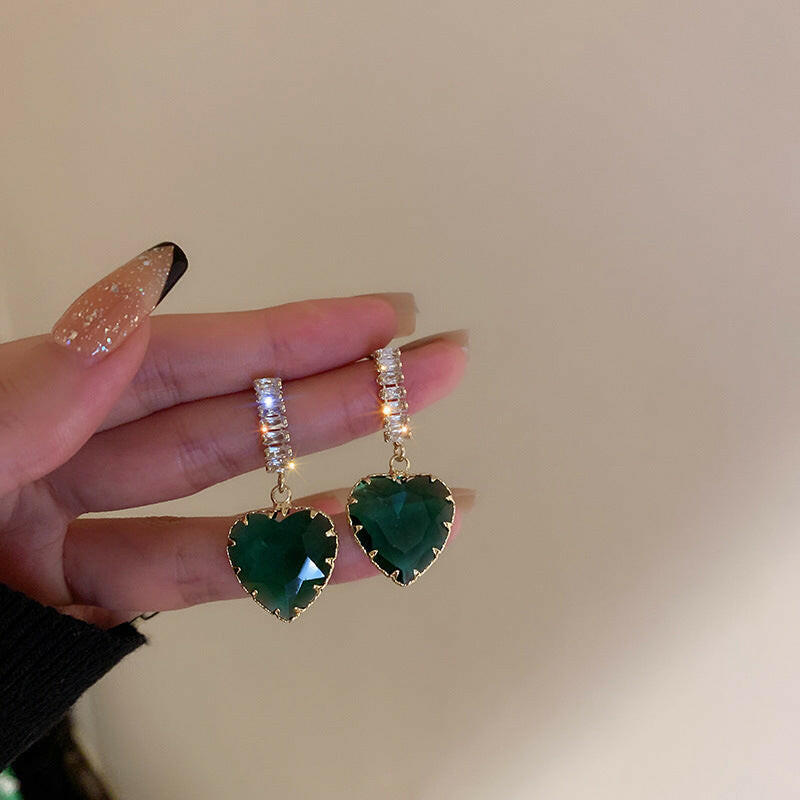 Kaze Korean Trendy Zircon Statement Earrings | Crystal Stud Earrings in Grey, Pink, Green &amp; Clear