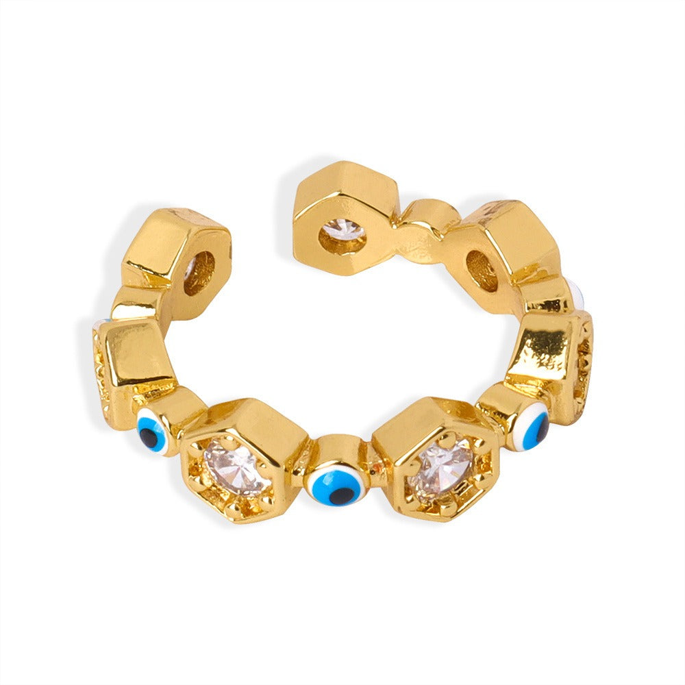 Kaze Geometric Hexagonal Devil's Eye Zircon Ring | 18K Gold Adjustable Ring in 5 Colours