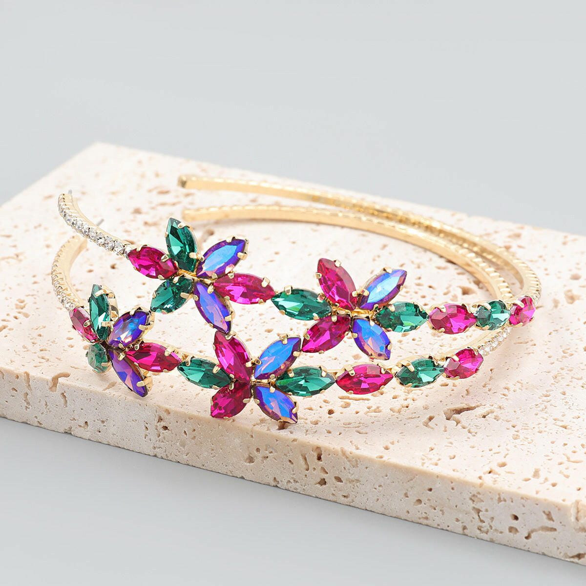 Kaze Rhinestone Flower Stud Earrings | Crystal Floral Studs in White, Blue, Pink &amp; Multicolour Colourful