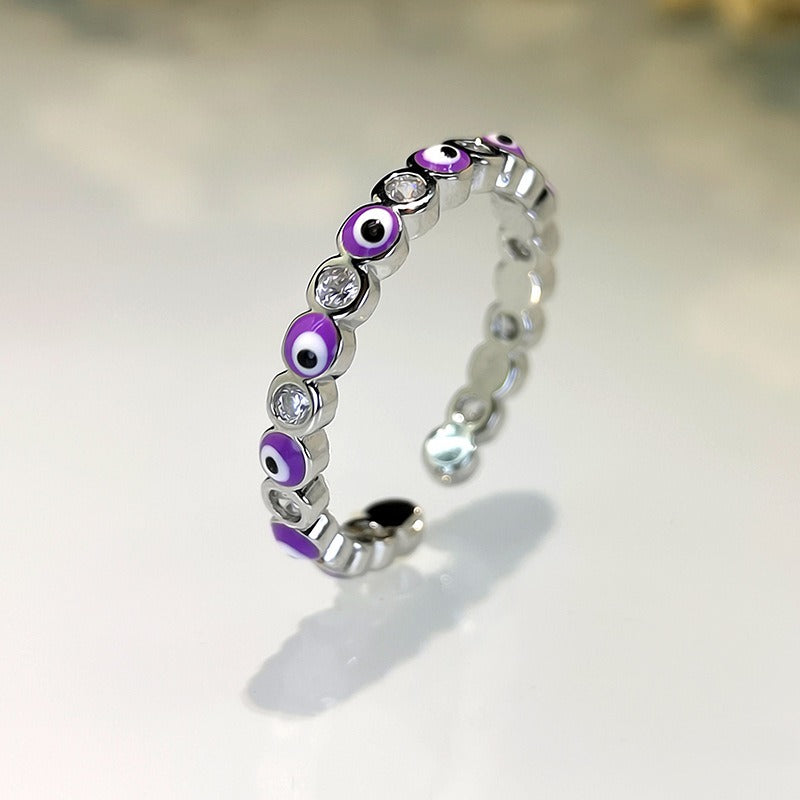 Kaze Exaggerated Eye Design Gemstone Open Ring | 18K Gold Oil-Drip Enamel Ring in 18 Variants