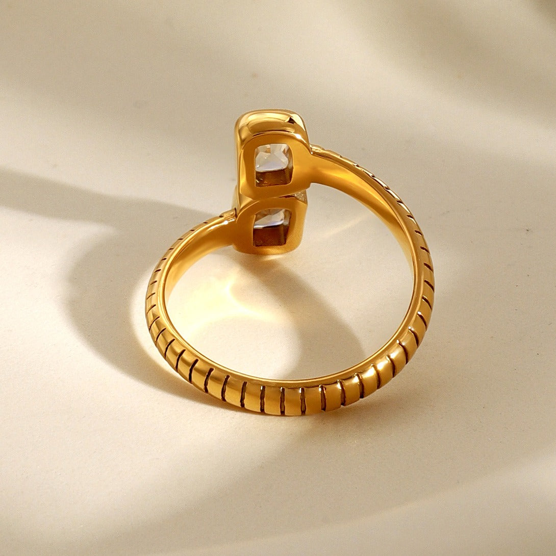 Kaze Geometric Gemstone High-End Open Ring | 18K Gold Adjustable Luxury Ring