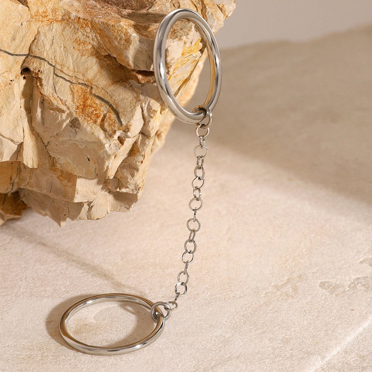 Kaze Double Ring Chain Design Titanium Ring | Modern Minimalist Linked Ring