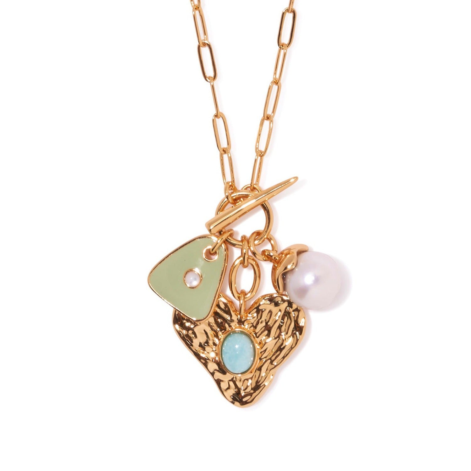 Kaze Multi-Pendant Coloured Gemstone Necklace | 18K Gold Charm Necklace in 4 Styles Heart Necklace