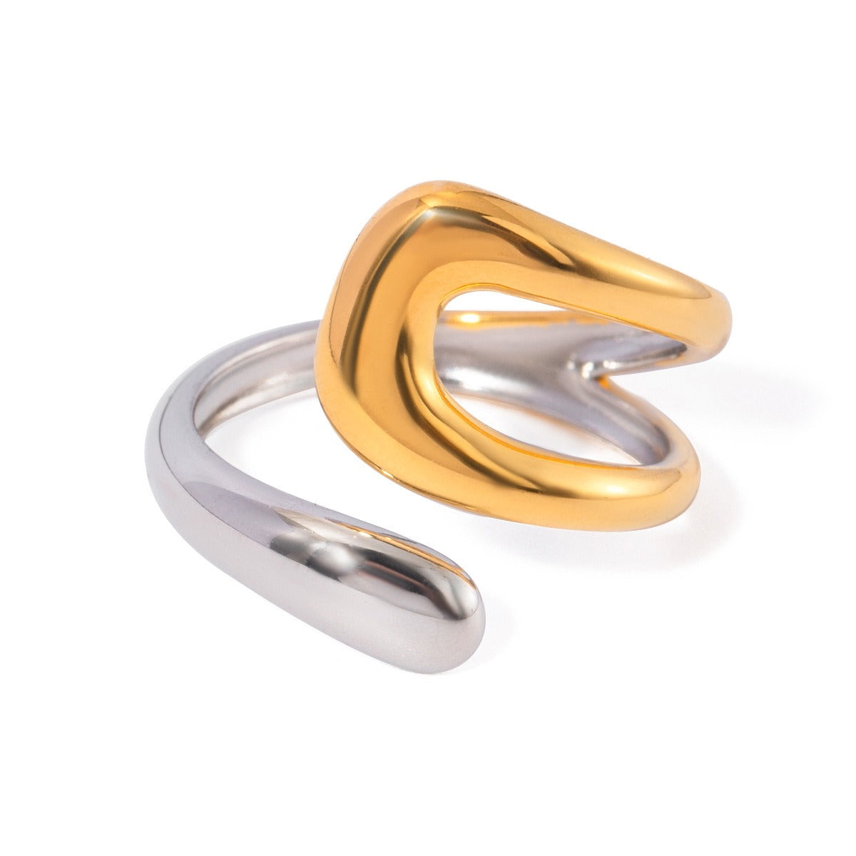 Kaze Gold and Silver Contrast Geometric Ring | 18K Gold Two-Tone Noble Design Ring Adjustable