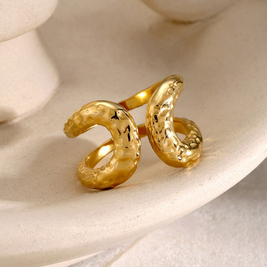 Kaze Double-Layer Hammered Texture Ring | 18K Gold Classic Fashion Adjustable Ring