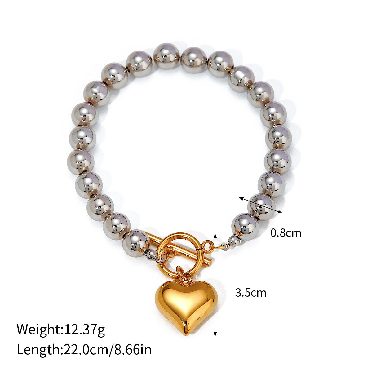 Kaze 18K Gold Heart-Shaped Jewellery Set with Gold and Silver Contrast | Necklace, Bracelet, Ring &amp; Earrings Style C-Bracelet-10