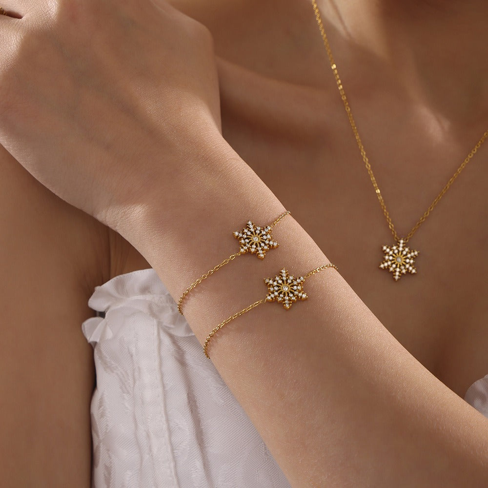 Kaze Snowflake Gemstone Luxury Bracelet | 18K Gold Winter Crystal Bracelet in White &amp; Multicolour