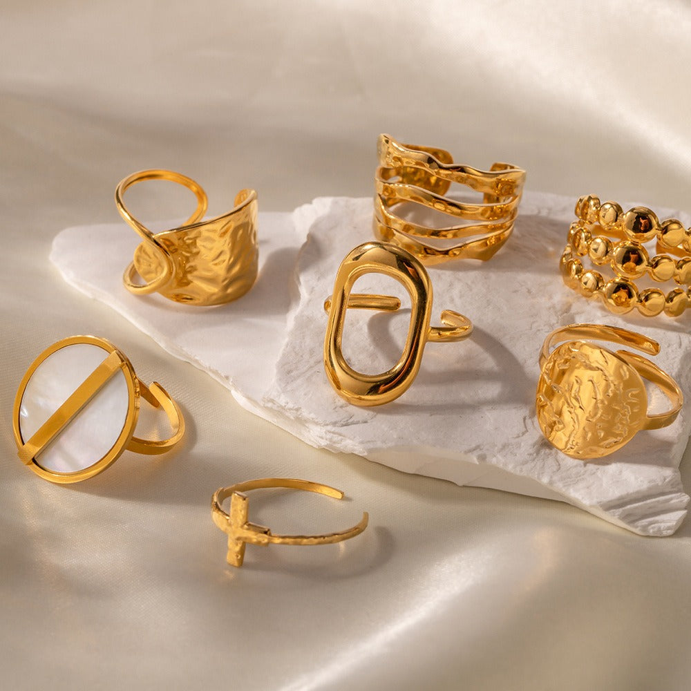 Kaze Fashion Irregular Shape Light Luxury Ring | 18K Gold Bold Ring in 7 Style Variants