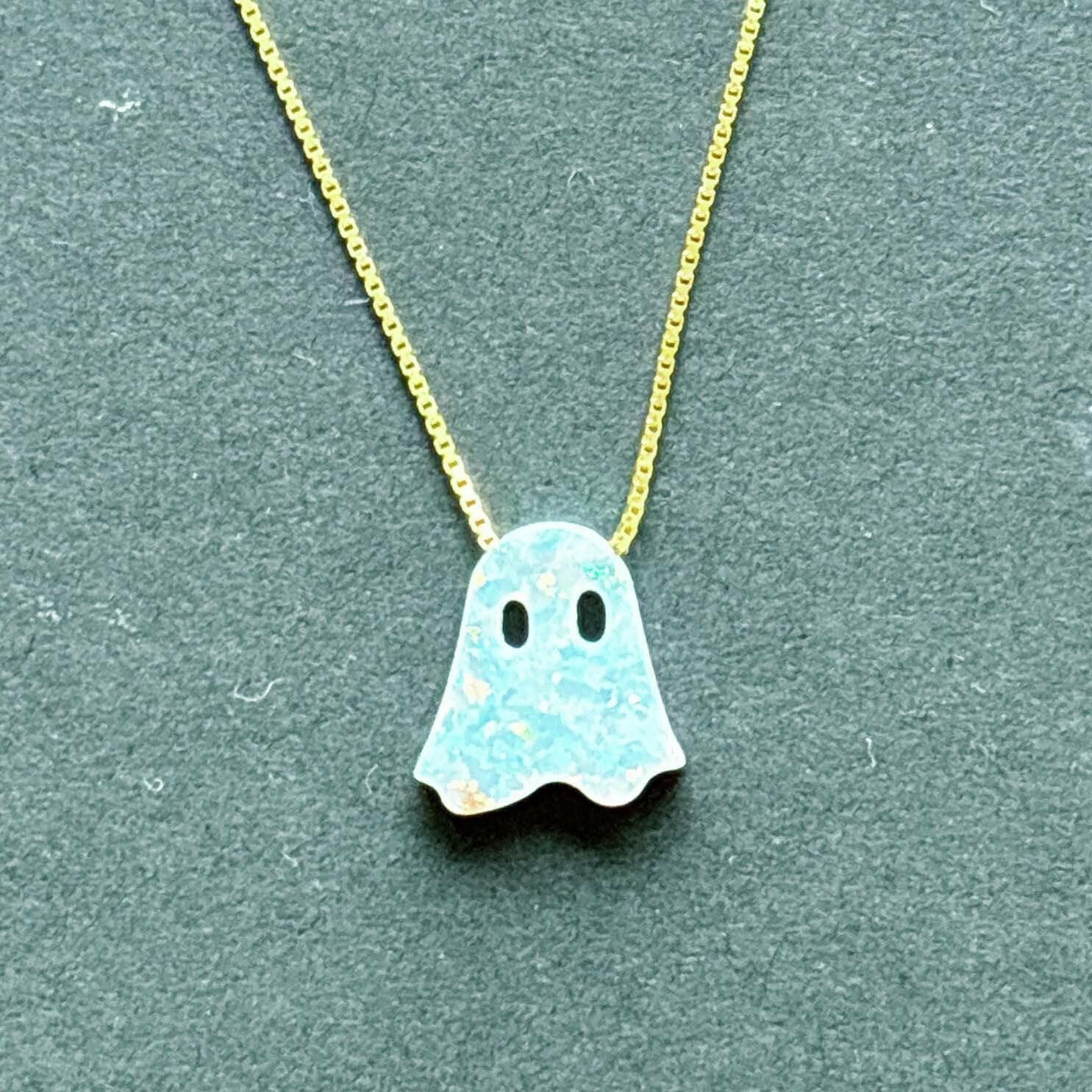 Kaze Ghost S925 Sterling Silver Pendant Necklace | Unisex Box Chain in White, Black, Gold &amp; Rose Gold White Ghost Gold Necklace