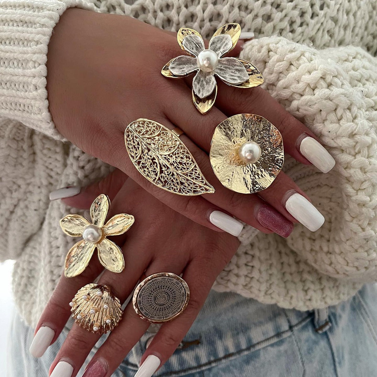 Kaze Flower Earring and Ring Set | 18K Gold Floral Stainless Steel Set in Gold &amp; Two-Tone