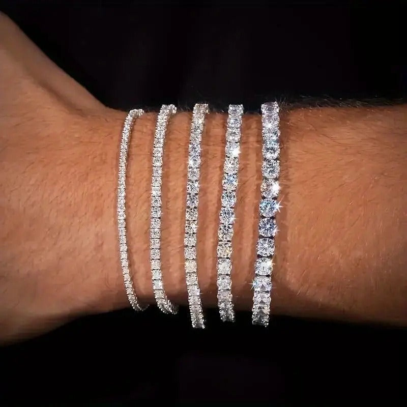 Kaze S925 Sterling Silver Sparkling Rhinestone Tennis Chain | 4mm Zircon Bracelet in 4 Lengths