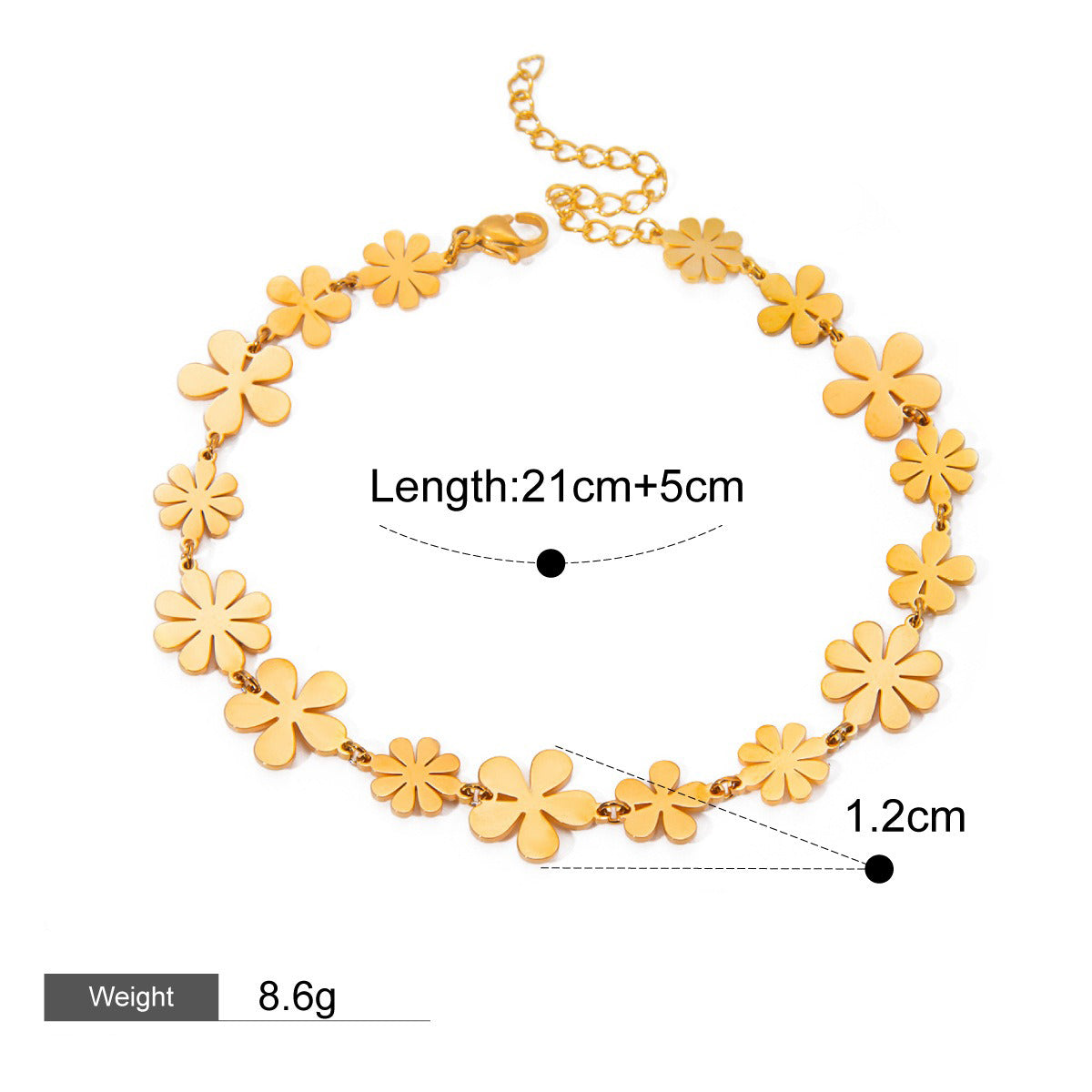 Kaze 18K Gold Exquisite Flower Necklace, Earrings and Bracelet Set | 13-Piece Botanical Jewellery Collection Style M-Bracelet-01-L