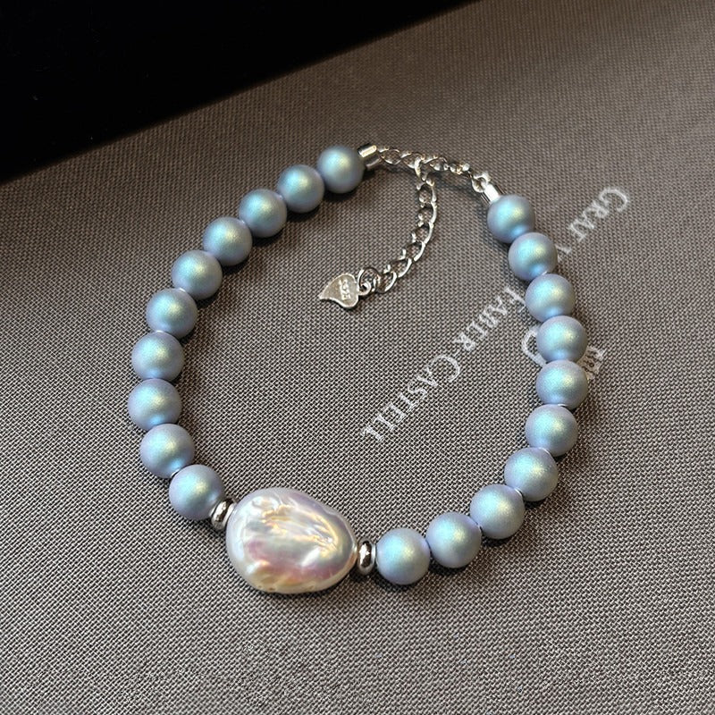 Kaze Iridescent Blue Pearl Jewellery Set | Freshwater Pearl Necklace, Bracelet &amp; Earrings Pearl Bracelet