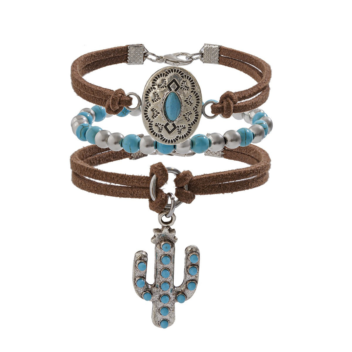 Kaze Faux Turquoise Cactus Tag Bracelet | S925 Sterling Silver Nature Bracelet