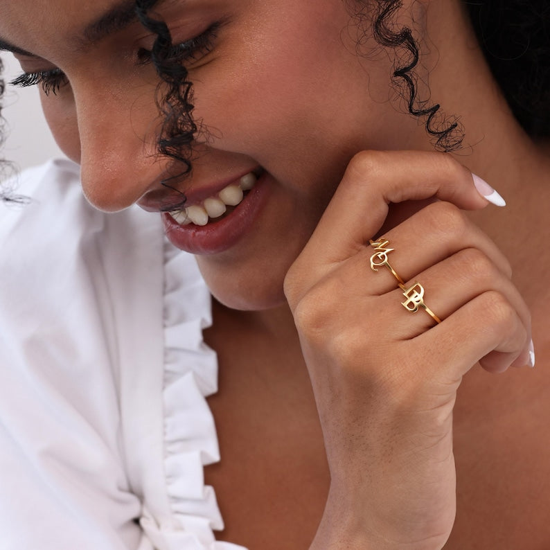 Kaze Customized Initial Open Ring II | Personalised Engraved Ring in Silver, Gold &amp; Rose Gold