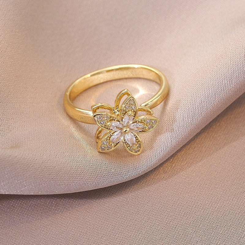 Kaze Bauhinia Flower Zircon Stress-Relief Ring | 18K Gold Titanium Adjustable Open Ring