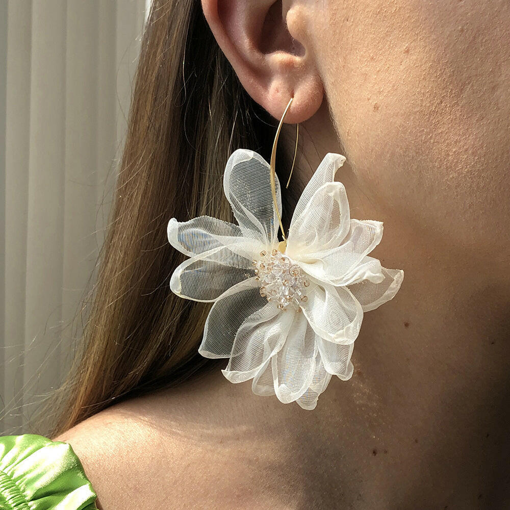 Kaze Korean Floral Drop Earrings | Delicate Alloy Flower Earrings in White, Black &amp; Pink