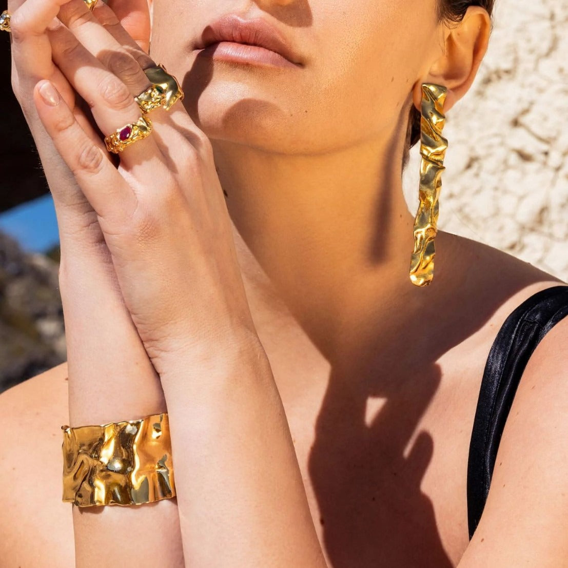 Kaze Geometric Two-Tone Jewellery Set | 18K Gold Earrings, Bracelet &amp; Ring in Gold &amp; Silver