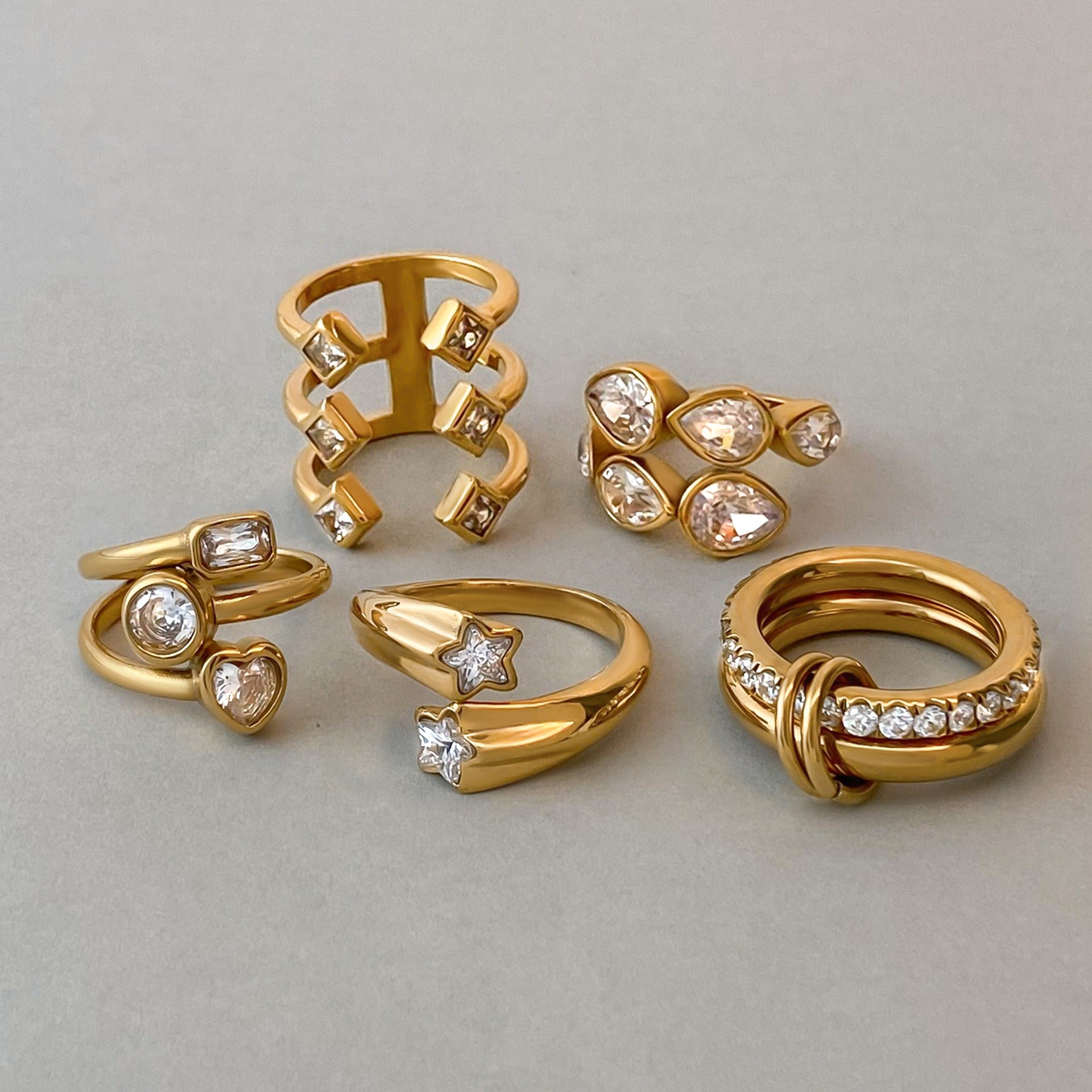 Kaze Geometric Gemstone Ring | 18K Gold Inlaid Statement Ring — 5 Styles