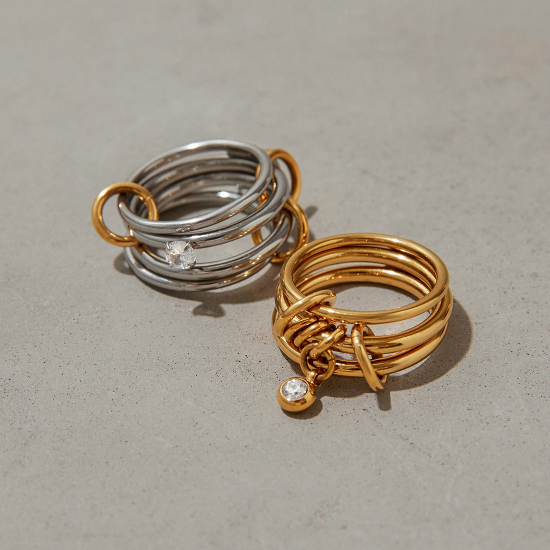 Zirconia-Embellished Multi-Layer Stackable Titanium Steel Ring