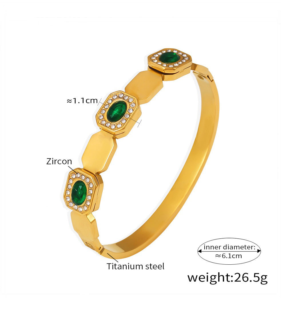 Kaze Geometric Square Gemstone Bangle | 18K Gold High-End Inlaid Bracelet