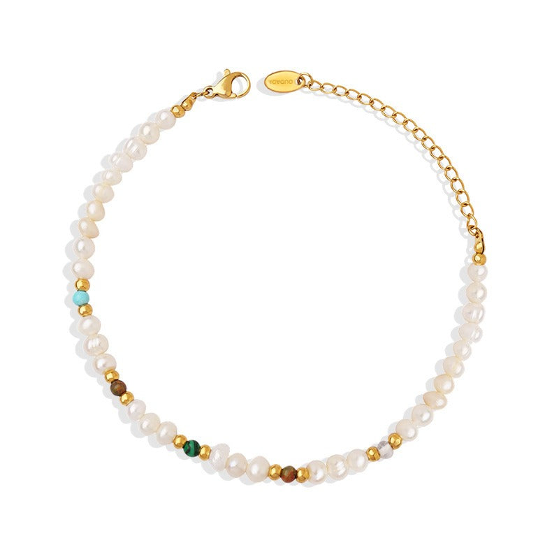 Kaze Classic Round Bead Pearl Bracelet | 18K Gold Natural Pearl Bracelet for Women Only