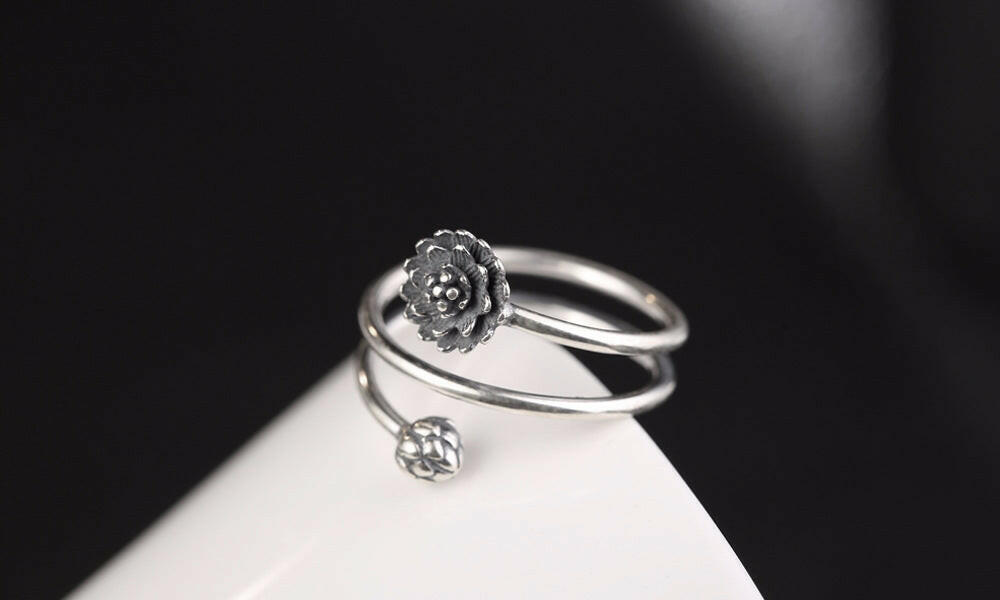 Kaze Simple Lotus Ring | S925 Sterling Silver Adjustable Minimalist Ring Silver Adjustable opening