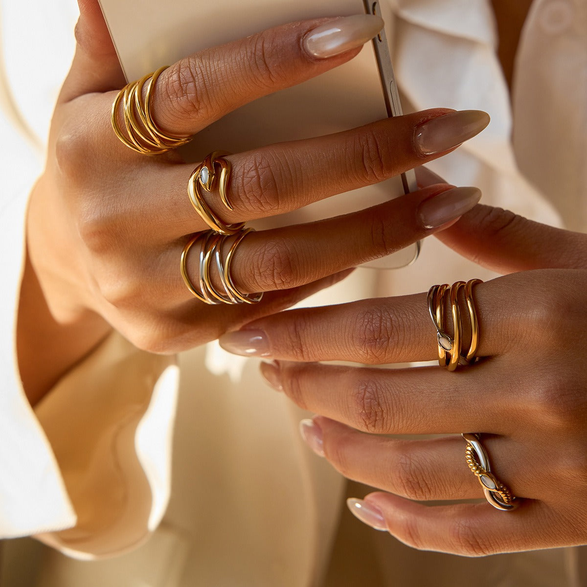 Kaze 18K Gold Snake Ring in Titanium Steel | Serpent Ring in Ring A, B &amp; C Sizes 6–8 US