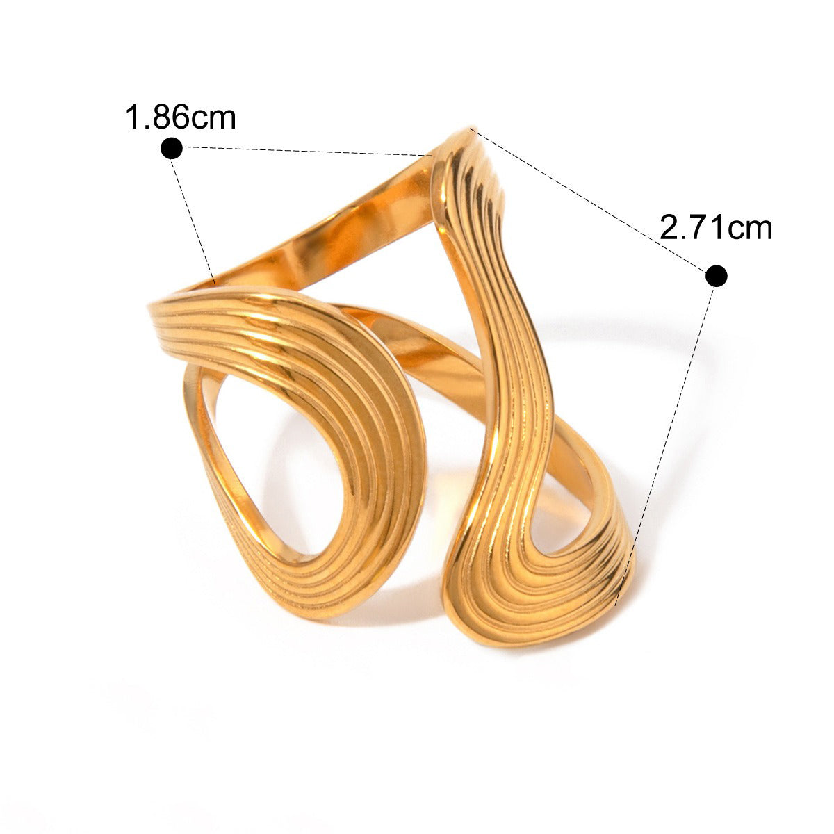 Kaze Exaggerated Special Shape Thread Design Ring | 18K Gold Bold Personality Adjustable Ring