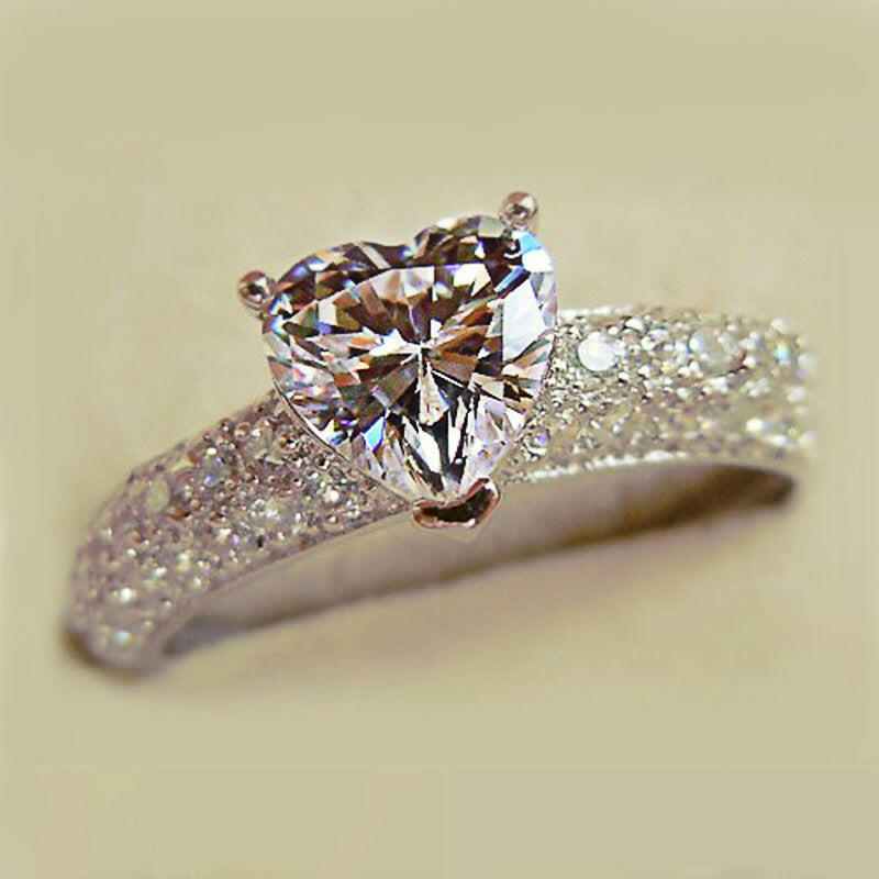 Kaze Heart Shine Geometric Copper Ring | White Gold-Tone Sparkling Ring Sizes 6–10