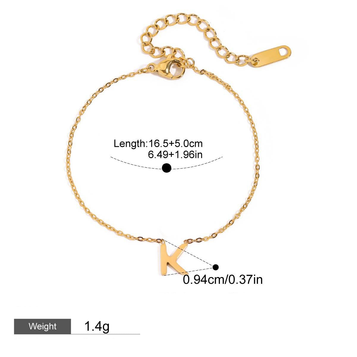 Kaze 18K Gold Customizable English Letter Pendant Bracelet | Personalised Initial Bracelet A–Z Style K