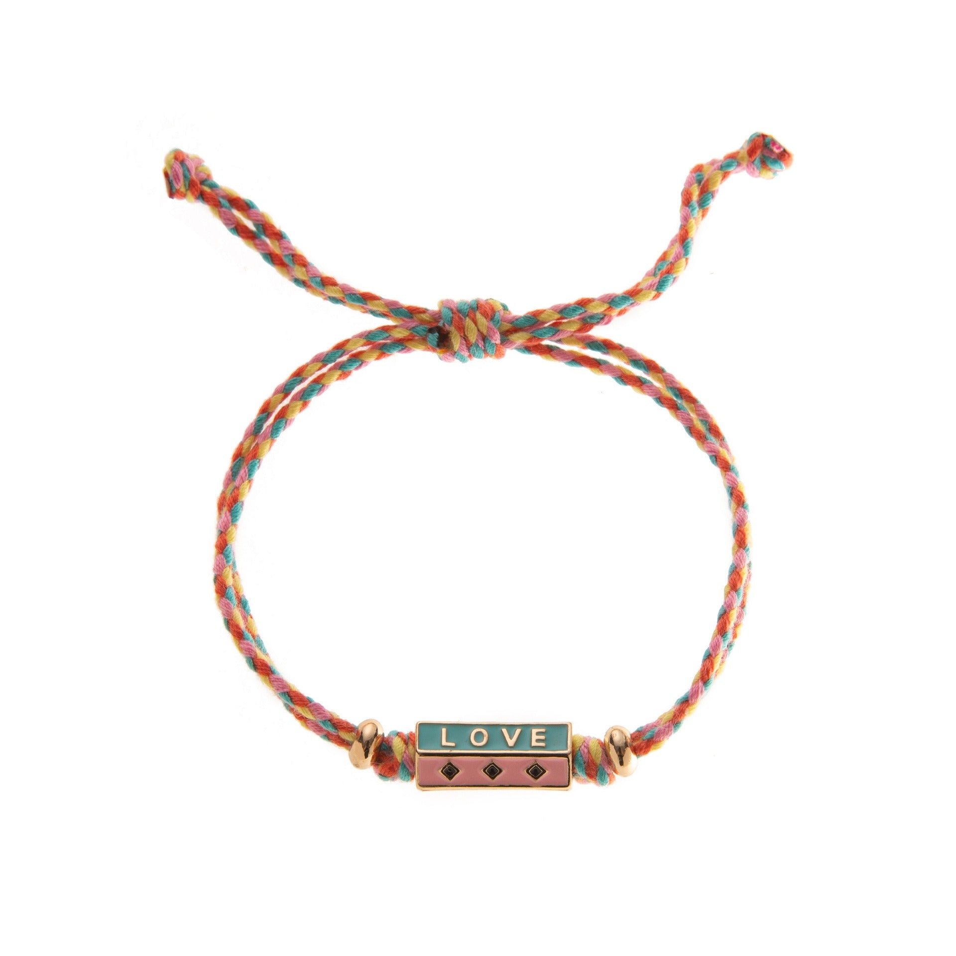 Kaze Bohemian Colourful LOVE Pendant Necklace and Bracelet Set | Titanium Steel Boho Set in 4 Colours Pink