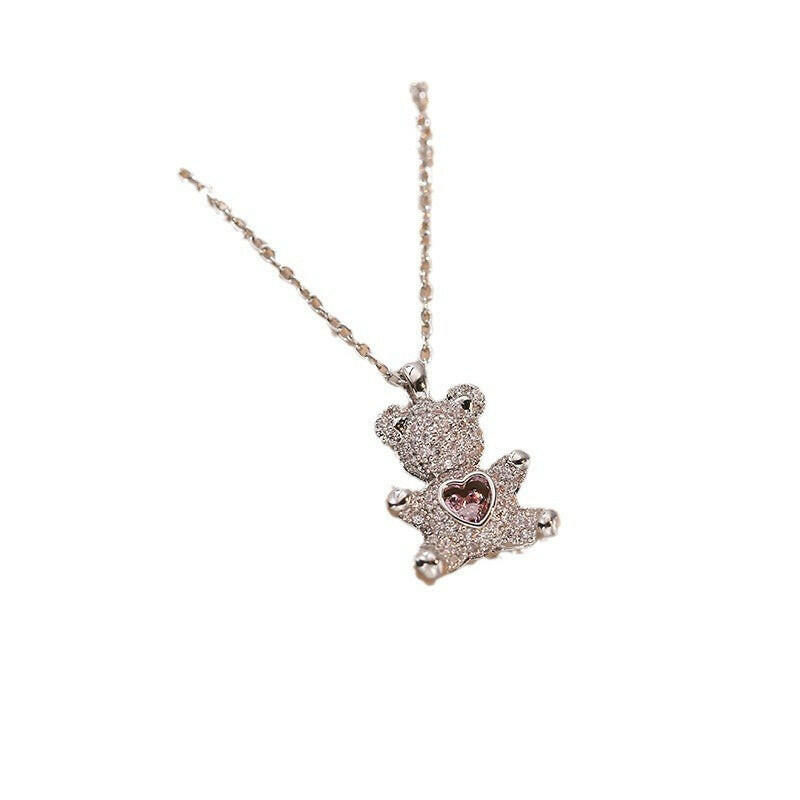 Kaze Bear Heart Love Necklace | Titanium Steel Gold Heart Pendant Necklace for Women