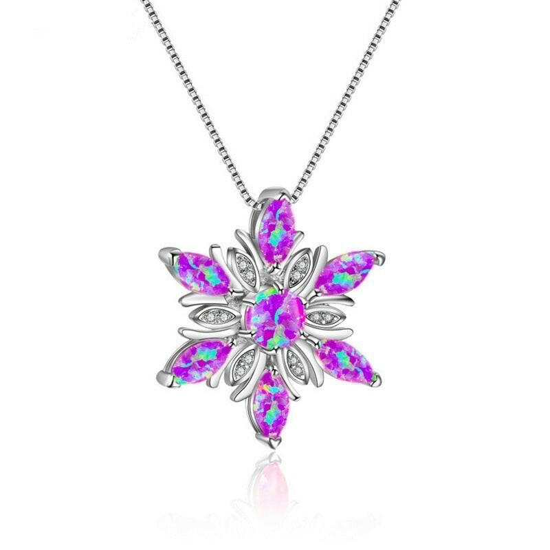 Kaze Opal Snowflake Pendant Necklace | Iridescent Opal Necklace in 5 Colours Purple