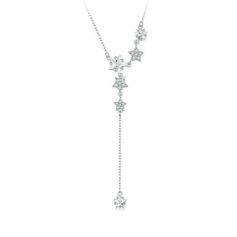 Kaze Pentagram Tassel Necklace | White Gold-Plated Sterling Silver Pendant Necklace