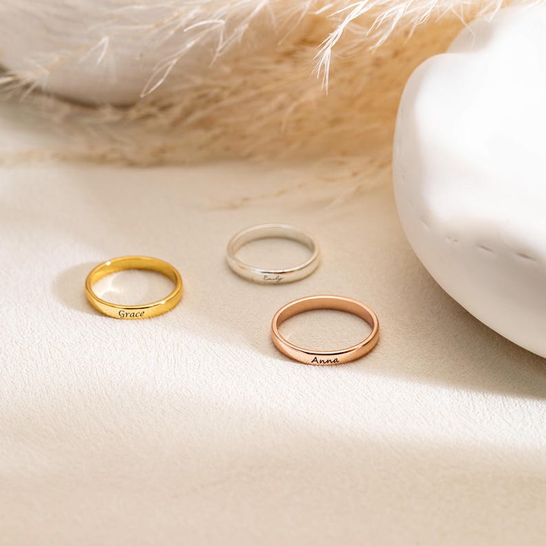 Kaze Customized Smooth Name Engraving Ring | Elegant Personalised Band in Silver, Gold &amp; Rose Gold