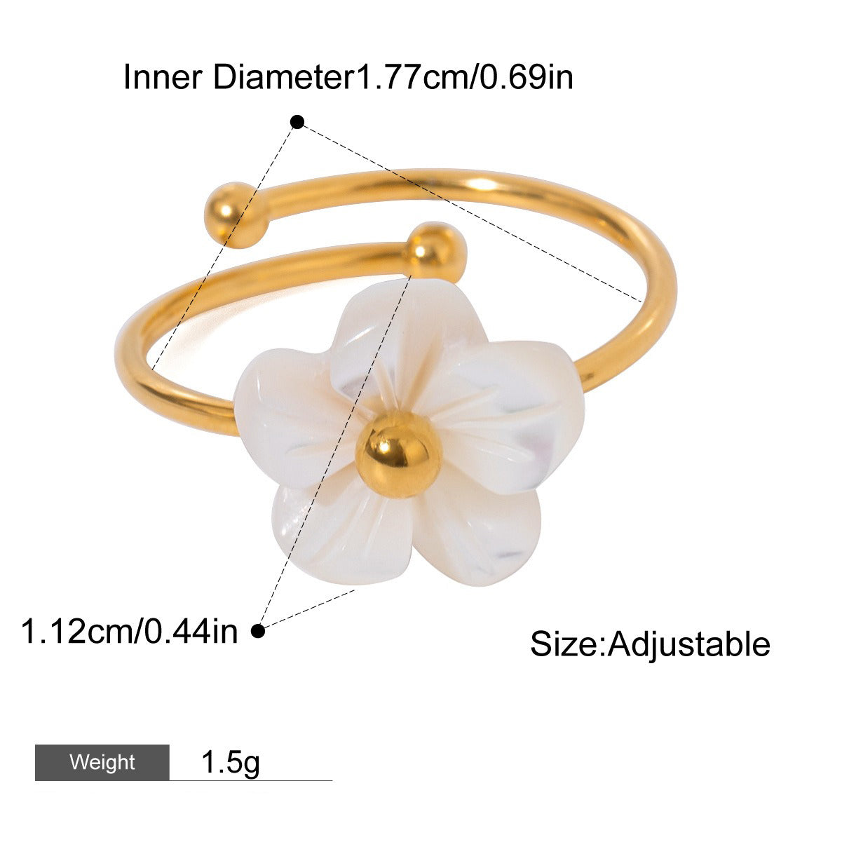 Kaze Noble Flower Ring | 18K Gold Adjustable Floral Ring for Women