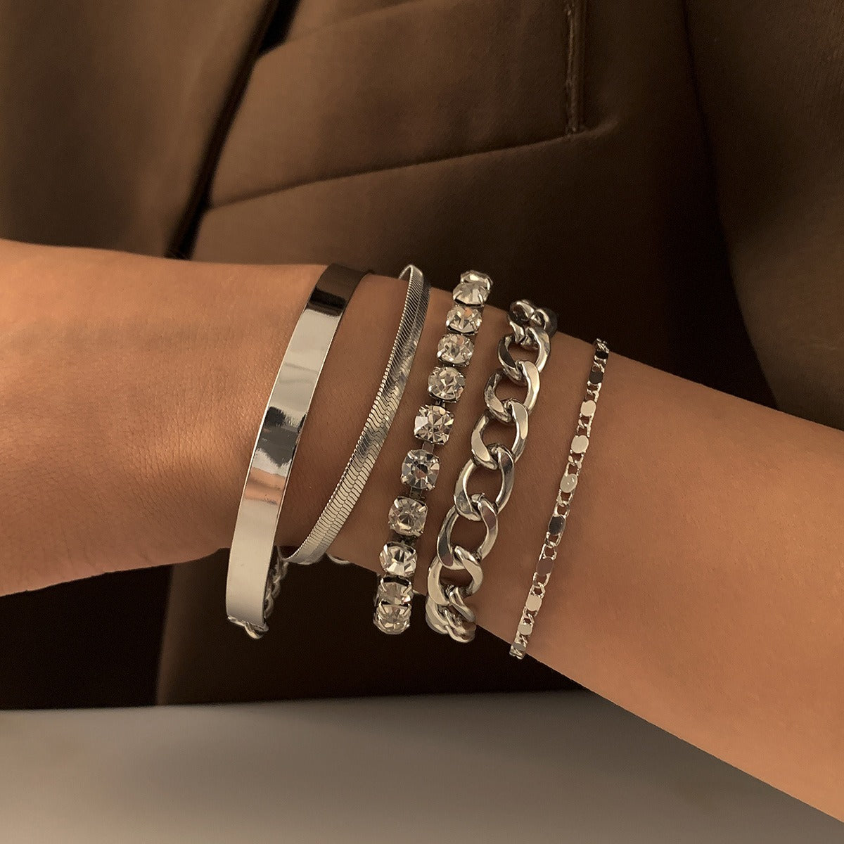 Kaze 18K Gold Retro Snake Bone Chain Diamond Bracelet | 18K Gold &amp; S925 Silver in Gold &amp; White