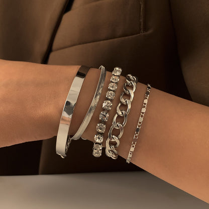 Kaze 18K Gold Retro Snake Bone Chain Diamond Bracelet | 18K Gold &amp; S925 Silver in Gold &amp; White
