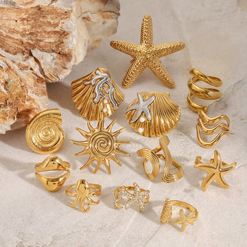 Kaze 18K Gold Ocean-Themed Inlaid Pearl Jewellery Set | 14-Piece Coastal Jewellery Collection