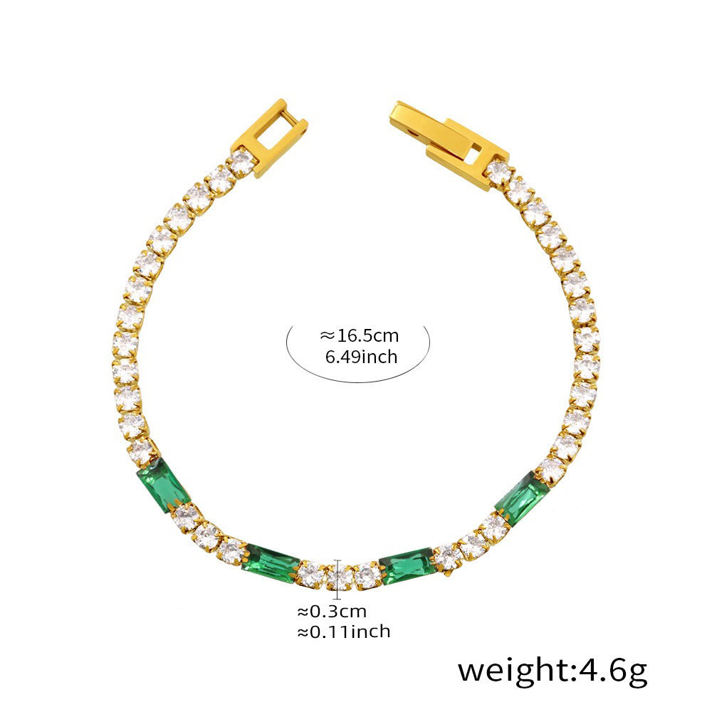 Kaze Rectangular &amp; Round Gemstone Luxury Bracelet | 18K Gold Bracelet in 8 Colour Variants Green
