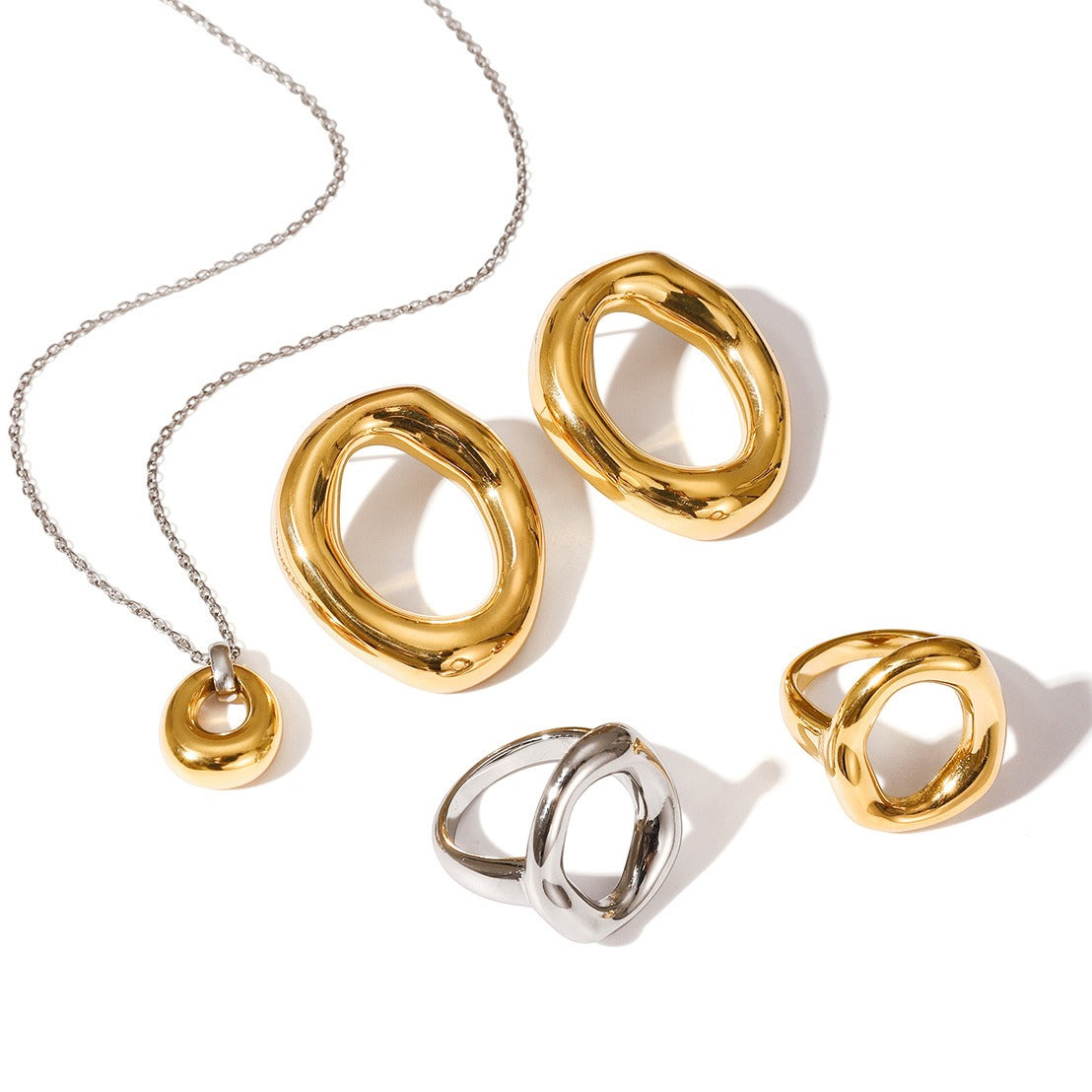 Kaze 18K Gold Titanium Necklace, Ring and Earring Collection | Complete 5-Piece Luxury Jewellery Set