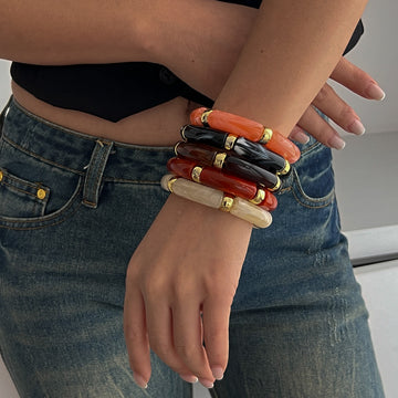 Kaze Light Luxury Beaded Bamboo Bracelet | 18K Gold-Plated S925 Silver Resin Bracelet in 8 Colours