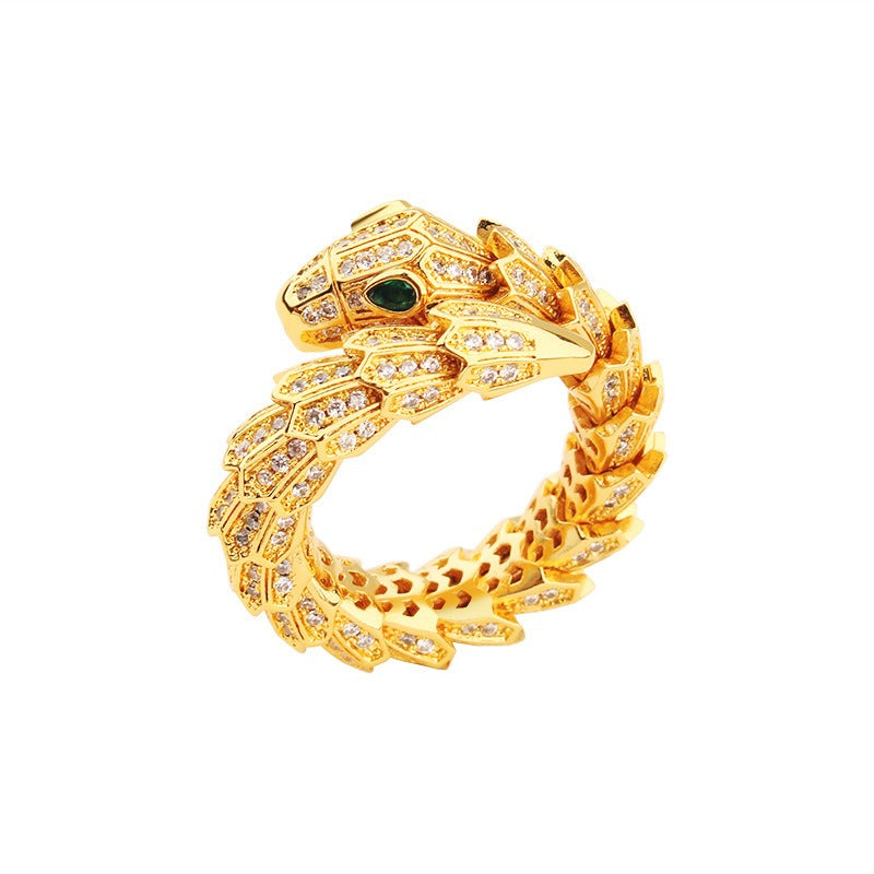 Kaze Snake-Shaped Gemstone Inlay Open Ring | 18K Gold Adjustable Serpent Ring in Gold, Silver &amp; Rose Gold